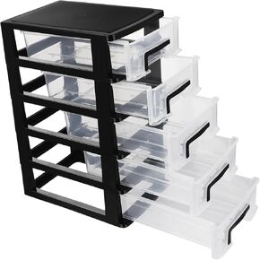 Gadpiparty 5 Drawer Desk Organizer Plastic Five- layer Multifunctional Storage Cabinet Storage Station Cube Cosmetics Jewelry Storage Box for Home Office (Black Transparent)