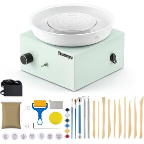 Huanyu Mini Pottery Wheel for Beginners 4“ Electric Small Ceramic Wheel Machine at Home DIY 24W Adjustable 0-2000 RPM Speed Includes 28 PCS Clay Tools for Teens, Adults