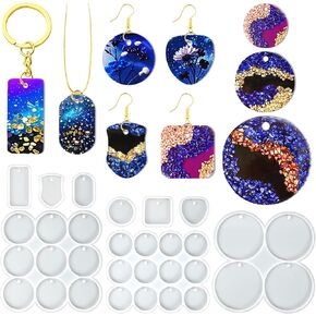 Flat Circle Resin Molds 31 Cavity Round Earrings Keychain Small Coaster Silicone Mold Christmas Ornament UV Resin Mold Pet Tag Pendant Badge Reel Jewelry Making Epoxy Resin Art Crafts Making