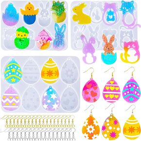 3 عبوات من راتينج عيد الفصح، قالب حلق بيضة عيد الفصح، قالب راتنج السيليكون، قوالب حلق الأرنب، قالب إيبوكسي، قوالب ساحرة لعيد الفصح مع 200 مجموعة خطاف حلق لصناعة المجوهرات وسلاسل المفاتيح in Kuwait
