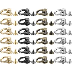 uxcell 24Pcs D Ring Stud Screw Ball Head Button, Metal D Ring Rivets for Leather DIY Craft, Bag Shoes Accessories, 4 Colors