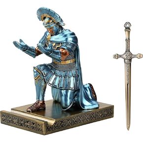 Centurion Cloak Warrior Knight Pen Holder Mobile Phone Stand Desk Organizers and Accessories as Gift with a Metal Sword Letter Opener for Office and Home (Bronze)
