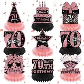 9Pcs Rose Gold 90th Birthday Decorations Rose Gold Black Happy 90th Birthday Table Honeycomb Centerpieces for Table Decor 90th Birthday Table Topper for Women 90th Birthday Anniversary Party Supplies