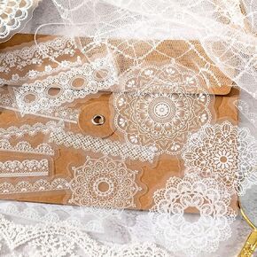180 PCS Scrapbook Stickers Vintage Cutout Lace Scrapbooking Sticker Floral Embossed Paper of Shadows Journaling Sticker Supplies for Junk Journal Supplies DIY Crafts Embellishment