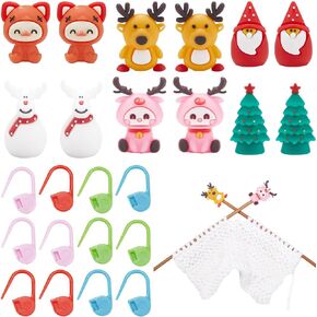 SUNNYCLUE 92PCS Knitting Needle Stopper Needles Protectors Cute Animal Snowman Santa Claus Christmas Tree Knitting Marker Pins Stitch Stoppers Bulk for Knitting Crocheting Sewing Accessories Xmas Gift