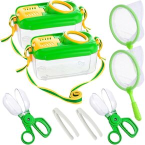 2Sets Bug Kids Catcher - Sturdy Kids Catching Kit of Bug Gifts with Bug Collector Butterfly Net Tweezer, Kids Bug Habitat Outdoor Explorer Kit for Kids Age 3 4 5 6 7 8, 8Pcs