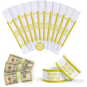 Money Bands 550 Pack for Cash Self Adhesive Wrappers for Bills Currency Straps for Dollar Wraps Organizer($1000 / Yellow)