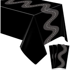 Irenare 3 Pcs Racing Table Cloths Car Birthday Party Supplies 54 x 108 Inch Racetrack Table Runner Covers Disposable Rectangular Road Tablecloth for Kids Boy Car Theme Birthday Party Decor (White)