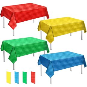 4PCS Building Block Plastic Tablecloths, Disposable Party Table Cloths， Colorful Building Block Birthday Supplies for Kids Birthday Baby Shower Party Decorations, 54inch x 108inch
