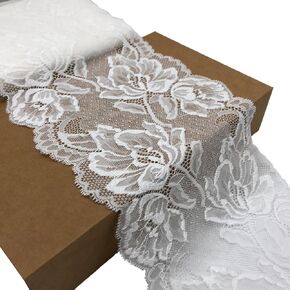 7 Inch Wide White Lace Ribbon Stretch Lace Trim Fabric for Sewing, DIY Making and DIY Crafts - 5 Yards (8190 White)