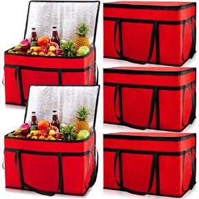 6 Pcs Insulated Food Delivery Bag XXXL Large Capacity Hot Cold Grocery Tote Bag Reusable Warming Cooler Pizza Catering Bag Carrier for Commercial Travel Lunch Shopping Gifts, Black