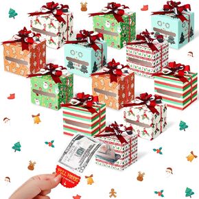 Cholemy 12 Pcs Christmas Money Dispenser and Money Box Santa Snowman Christmas Tree Gingerbread Man with Bows Holiday Cash Box Pull out Kit for Christmas Holiday Birthday(Chic)