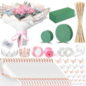 XunYee Money Bouquet Kit 20 Sheet Flower Wrapping Paper 100 Pcs Bamboo Skewers Floral Foam Blocks for Thanksgiving Day Anniversary Valentine's Day Birthday Gift(White)
