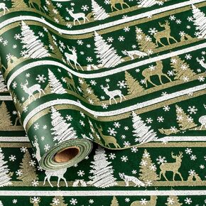 MIMUTI Christmas Wrapping Paper- Wrapping paper Mini Roll - Gray Kraft Paper Festive Design for Christmas, Holidays,Winter Solstice Antiqued Gold Presents - 17 in x 33 ft