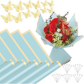 57 Pcs, Flower Wrapping Paper, Black Flower Bouquet Wrapping Paper, Flower Pins 3D Butterflies for Bouquets, Floral Wrapping Paper, Wrapping Paper for Flower Bouquet Wedding Birthday Gift DIY