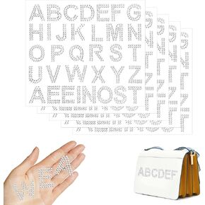 204 Pieces Rhinestone Letters Stickers,6 Sheets White Glitter Letter Stickers,Glitter Self Adhesive Rhinestone Iron on Letters,Cap Decorations for Graduation,Homecoming Mum Supplies