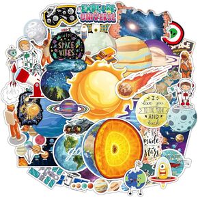 65pcs Space Vinyl Stickers Pack for Laptop Water Bottle, Solar System Stars Planets Waterproof Stickers for Kids Teachers Students, Astronaut Galaxy Stickers for Scrapbook Luggage