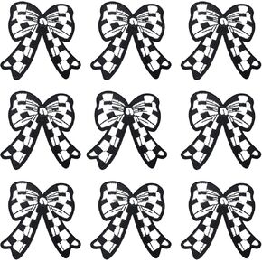 9pcs Bow Patches, Black Bow Iron on Patches for Clothes Bow Knot Patch Sticker Checkered Iron on Patch Embroidery Adhesive Ironing Applique Sew on Decorative Patches for Jeans Jackets Backpacks