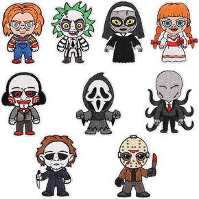 Horror Iron On Patches for Clothes Assorted Styles Embroidered, Bright Vivid Colors, Sew On/Iron On Patch Applique for Clothes, Dress, Hat, Jeans, DIY Accessories、Party Patch (A)