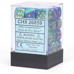 Chessex Chx26859 Gemini 12Mm D6 Dice, Blue/Teal/Gold CHX26859