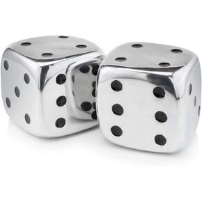 Modern Day Accents 4104 Dados Decorative Dice, Silver with Black Dots, Vegas Decor, Man Cave, Bar Decor Tabletop, Centerpiece, Sculpture, 6", Set of 2
