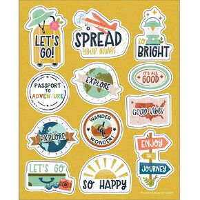 Carson Dellosa Let's Explore Think Positive Stickers, 72 Inspirational Stickers for Classroom Supplies, Game and Small Prizes for Kids for Rewards, Travel Theme Sticker Sheet Set, (6 Sheets)