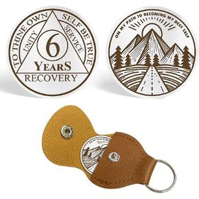 CHURYUML Triplate Sobriety Coin with PU Leather Keychain