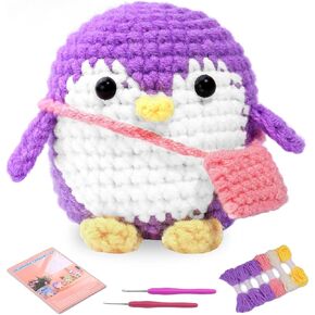 UOOU 2 Pack Crochet Kit, Penguin Crochet Kit for Beginners, Step-by-Step Video Tutorials, Complete Crochet Animal Kit, Knitting Kit for Beginner DIY Craft Art-Purple and Green