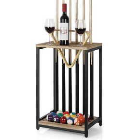 smusei Pool Cue Rack Wood Billiard Stick Holder Pool Table Accessories for Billiard Room Game Room Club Holds 6 Cues, Floor Stand, Deep Brown