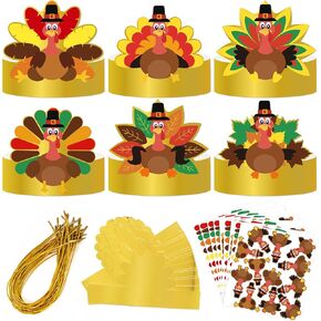 36Pcs Thanksgiving Turkey Hat Craft Kit for Kids - DIY Fall Paper Headbands Crowns Arts Decoration for Classroom Activities Party Supplies