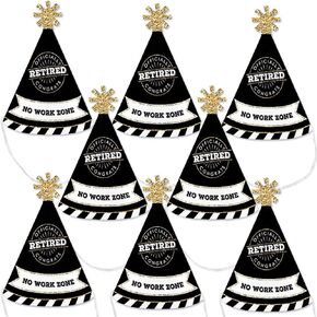 Big Dot of Happiness Happy Retirement - Mini Cone Retirement Party Hats - Small Little Party Hats - Set of 8