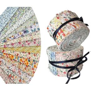 Jelly Roll Fabric Strips for Quilting 2.5 Inch Precut Floral Quilt Fabric Strips Roll Up Cotton Fabric Quilting Patchwork Roll 42Pcs