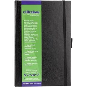 Creative Mark Hard Leather Bound Sketchbook [160 Pages - 5.5 x 8.5"], Black Embossed Leatherette Journal, Acid-Free Paper, Perfect for Dry Media, Drawing with Elastic Pen Loop & Page Keeper Ribbon