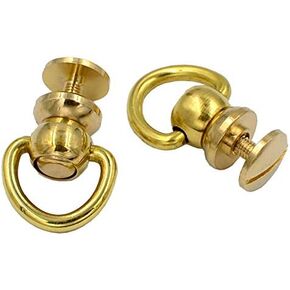 DGOL 10 sets Brass Nail Rivet Chicago Stud Screw 360 Degree Rotate Ball Post Head Buttons with D Ring