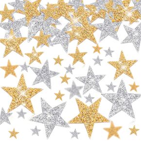 Geosar 60 Pcs Iron on Star Patches Star Shape Rhinestone Appliques Adhesive Glitter Star Patches Rhinestone Appliques Embellishments Patches for DIY (Gold, Silver,Mixed Size)