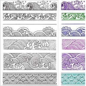 Arbuya Chinese Japanese Retro Style Ocean Waves Borders Lines Clouds Stamps Scrapbook DIY Photo Album Cards Rubber Stamp Clear Stamps Transparent Stamp