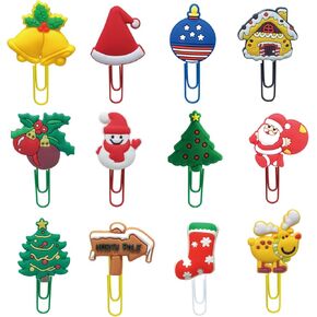 12Pcs Cute Christmas Paperclips Bookmark Cartoon Xmas Bookmarks with Colorful Paperclip for Pagination Organize Folder Paper Clips Bookmarks for Christmas Gifts (12Pcs Christmas)