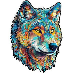 WOODBESTS Wooden Puzzle for Adults, Wolf Puzzle (L, 300pcs, 16.1"x11.6") Beautiful Wooden Box, Wooden Jigsaw Puzzles Unique Shape, Birthday Gifts for Adults and Kids Family Game