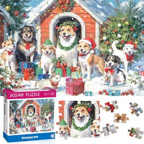 Puzzles for Kids Ages 4-6 6-8 8-10 - Christmas Pets 100 Piece Puzzles for Kids, Christmas Game Xmas Gifts Jigsaw Puzzles, Christmas Puzzles Stocking Stuffers for Girls/Boys