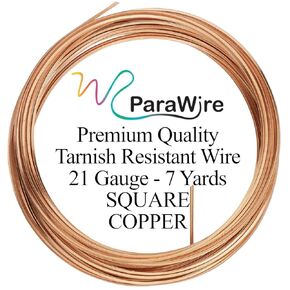 ParaWire Square Pure Copper Soft Temper Craft Wire 21 Gauge 7yd Coil with Tarnish-Resistant Coating for Jewelry Making & Wire Working