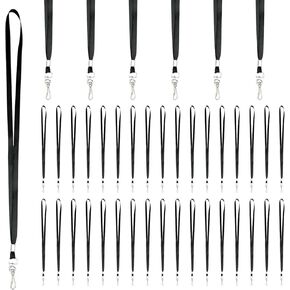 100 PCS Lanyards for ID Badges, Black Polyester Badge Lanyard with Swivel Hook, 18.9 Inches Long Comfortable Neck Straps for Name Tags, Keychains, Security Badges, for Office Conferences Events