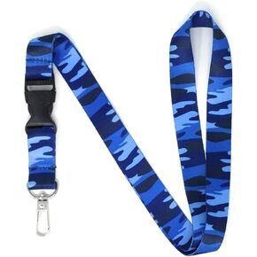 Vinylcation Camo Lanyard Keychain and ID Holder with Detachable Buckle for Keys or Badge (Blue)