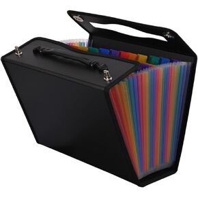 navor Expanding File Folder with 24 Pockets,Portable A4 Paper Size File Organizer with Lock & Handle, Suitable for Home/Office/Study/Travel with Colored Labels [Black]