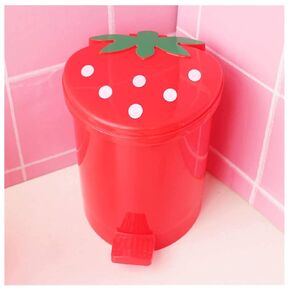 Strawberry Trash Can, 1 Gallon Desk Plastic Cute Trash Can Kawaii Small Srawberry Garbage Can for Bedroom with 5 Rolls Garbage Bag and 20 PCS 3D Cartoon Stickers(Random Style)