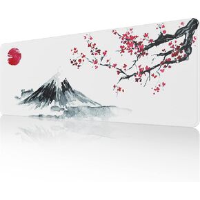 ETZ Japanese Cherry Blossom White Mouse Pad (31.5 × 11.8 × 0.12 inch) Extended Large Mouse Mat Desk Pad, Stitched Edges Mousepad,Non-Slip Rubber Base,Gaming Mouse Pad XL,Office & Home.