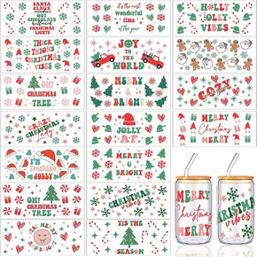 18 Sheets Christmas DTF Cup Wrap Transfer Sticker Halloween Glass Stickers for Cups Deer Xmas Tree Waterproof Rub on Transfers Gingerbread Man Mug Sticker Decal for Crafting DIY (Christmas) in Saudi Arabia