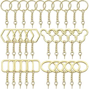 BronaGrand Keyring with Chain,30Pcs Gold Key Ring Bulk Split Keyring Blanks with Link Chain Open Jump Rings and Screw Eye Pins for DIY Art Craft Jewellery Making