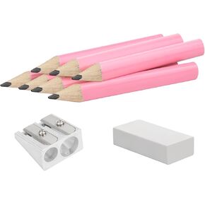 Short Triangular Fat Pencils for Kids Writing and Drawing, 3.5 Inch Fat Pencils for Preschoolers Toddlers Kindergarten with Eraser Sharpener(Pack of 5) (Wood color)