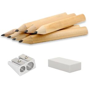 أقلام رصاص قصيرة مثلثة الشكل للأطفال للكتابة والرسم، أقلام رصاص سميكة 3.5 بوصة لمرحلة ما قبل المدرسة والأطفال الصغار ورياض الأطفال مع مبراة ممحاة (عبوة من 5) (لون الخشب) in Kuwait