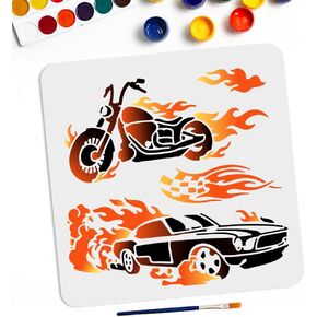 MAYJOYDIY Skull Pattern Stencils 11.8×11.8inch Scary Skull Template with Paint Brush Skeleton Drawing Stencil for DIY Projects Crafts Furniture Canvas Wall Decor